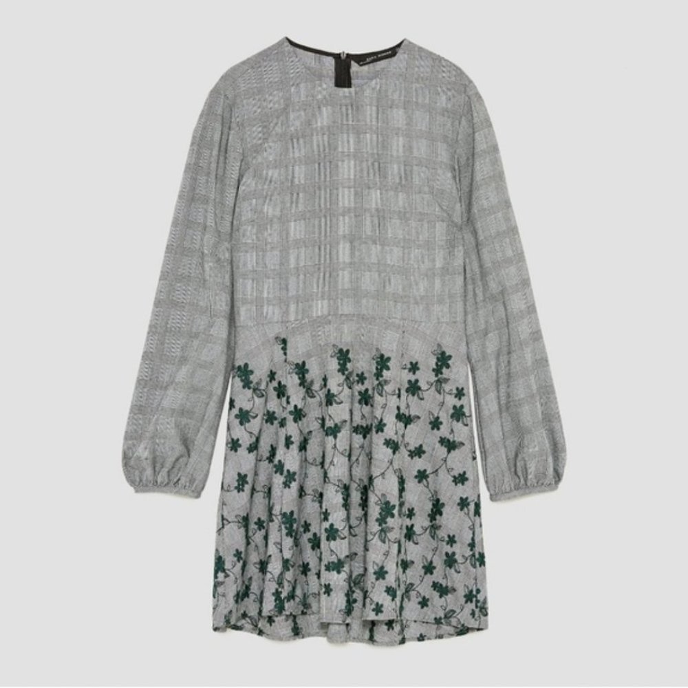 Zara CHECKED MINI DRESS WITH EMBROIDERY Size Large